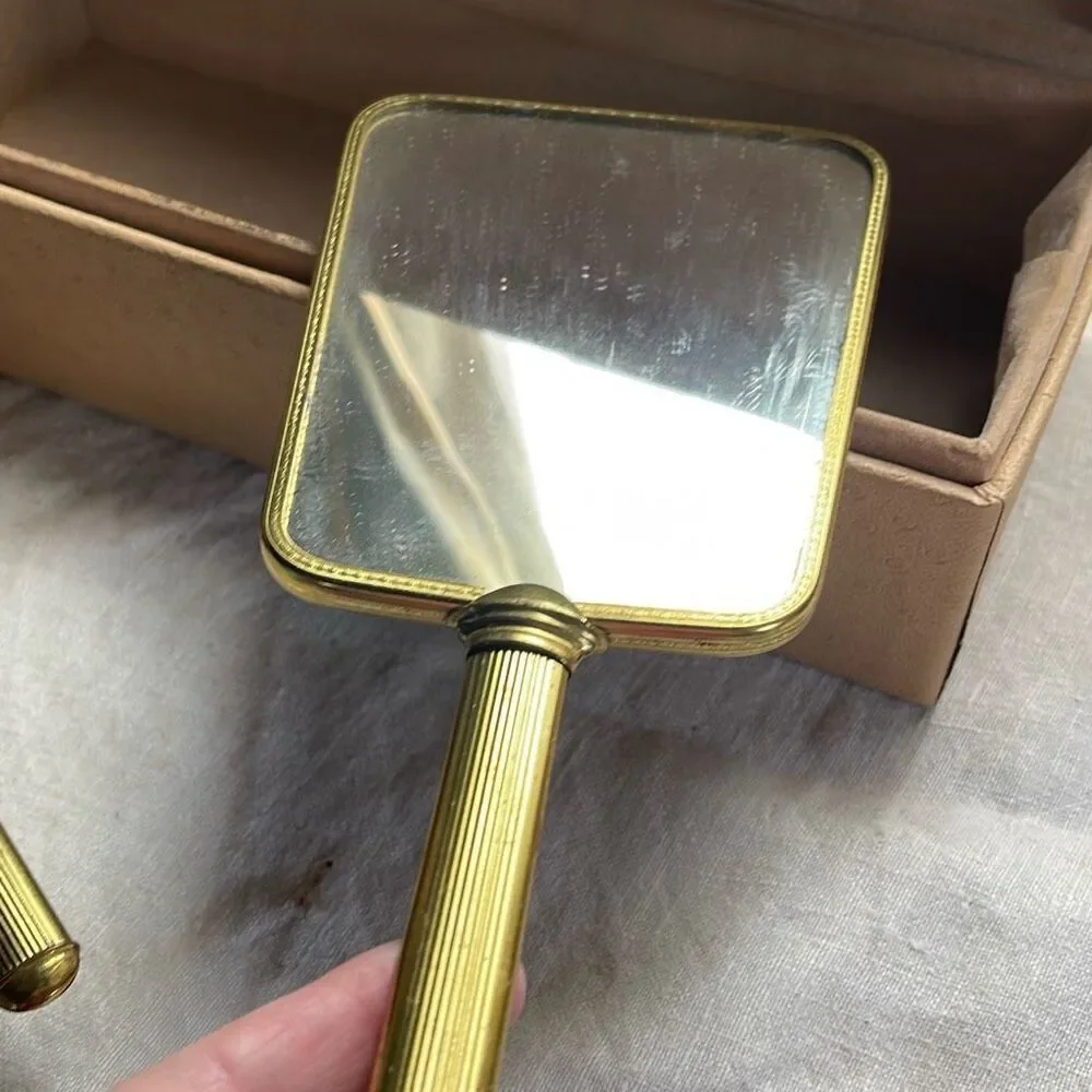 VTG Midcentury vanity set Art Nouveau styles brush & mirror in box.
